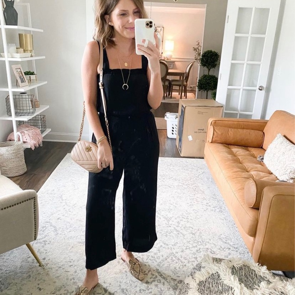 Madewell Black Square-Neck Wide-Leg Jumpsuit